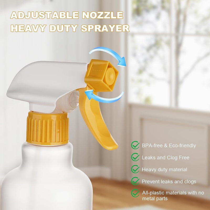 Hethyo Spray Bottles Plastic Spray Bottle for Hair Mist/Stream Heavy Duty Empty Spray Bottles for Cleaning Solutions, Plants, Cooking (16.9oz-Yellow) - Image 2